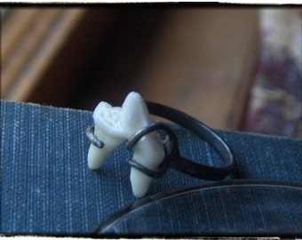 The Spirit of Arkania Wolf. Sterling Silver and Coyote tooth Ring. Handmade Cast Made to order.  Any size weird unique taxidermy molar ring