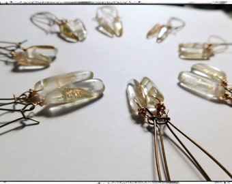 Liquid Hypnotism.  Slender Tourmaline spears  with copper inclusions on antiqued copper kidney ear wires  #FestiveEtsyFinds