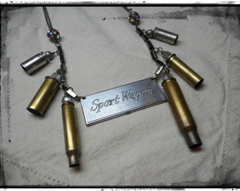 Harlem Nights. Upcycled Vintage Buick Car Sport Wagon Emblem & Spent Bullet Shell Casings. A Unique Handmade Boho Assemblage Piece For Her