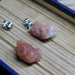 Autumn Sun. Rough Raw Sunstone Specimen earrings. Surgical Steel Post Studs. No.2 FestiveEtsyFinds image 2