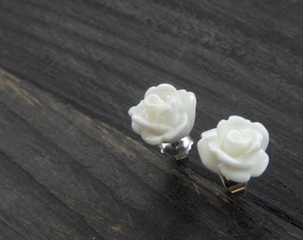 Purity Roses . Precious Ivory White Rose Studs. Sweet Gift under 20 for her. Secret sister/ santa grab bag stocking stuffer. GIft box!