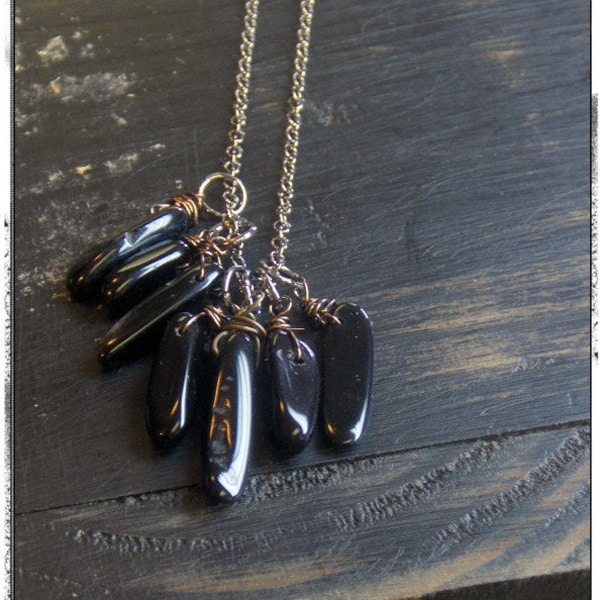 The Black Rain Onyx Necklace. Black Onyx Agate stone fringe boho cluster necklace.  #FestiveEtsyFinds