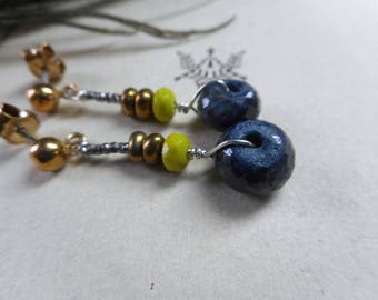 Plumes. Blue Sapphires, 14K Gold Vermeil, Sterling Silver, Pyrite & Glass Vibrant dangle earrings.  #FestiveEtsyFinds