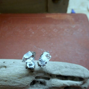 Sweet Petite Diamond Mines. Herkimer Diamonds and Surgical steel post stud earrings. Handmade by Chymiera. Stone Temples collection 画像 4