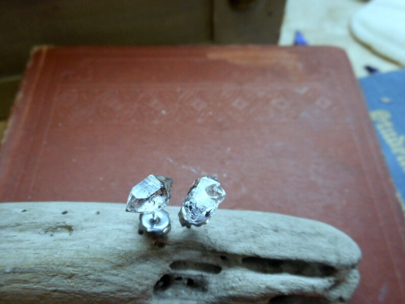 Sweet Petite Diamond Mines. Herkimer Diamonds and Surgical steel post stud earrings. Handmade by Chymiera. Stone Temples collection 画像 4