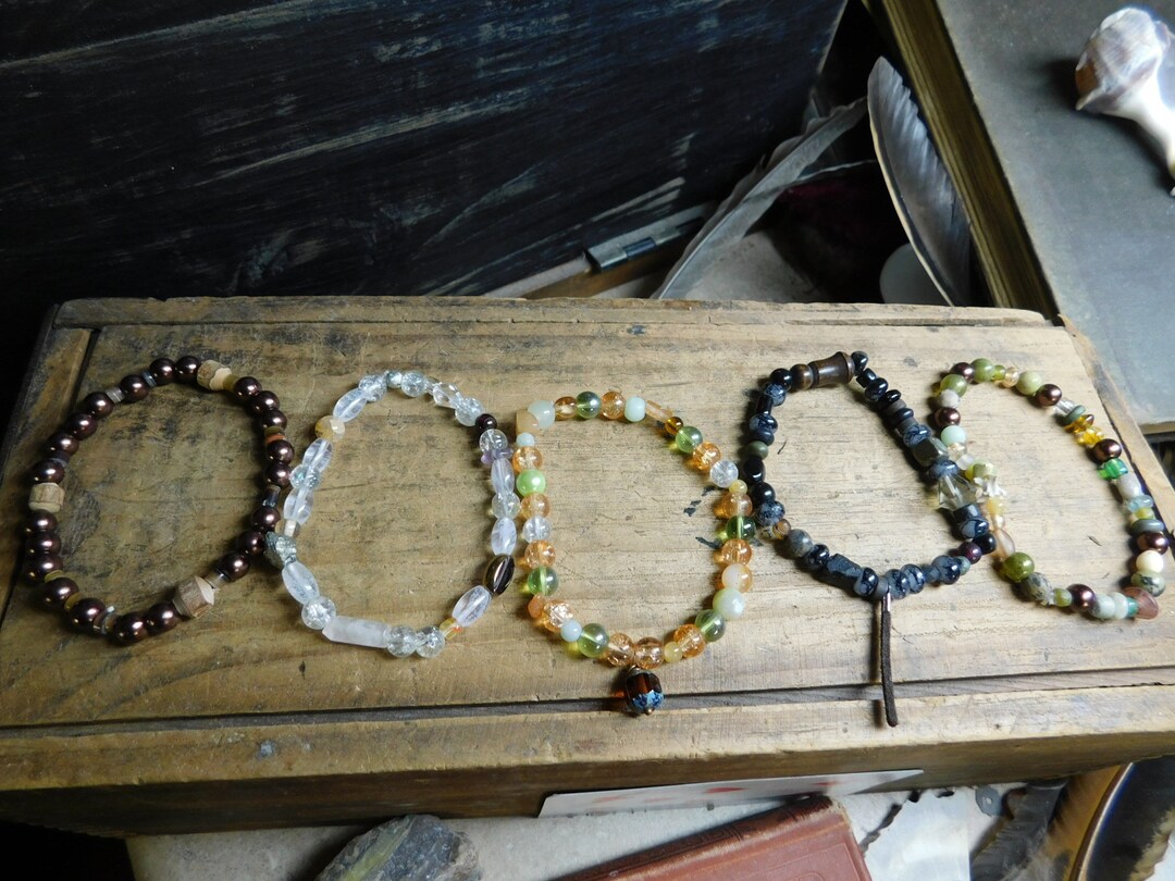 Deadwood. Gemstone Glass & Bone Layering Bracelets. Choice Etsy
