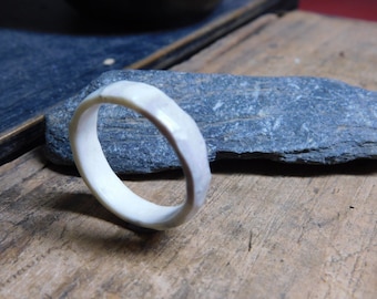 Moose Antler ring. Handmade, Hand carved genuine moose antler wedding band, Made to order in your size. Rustic woodland north wedding ring
