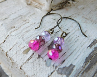 Sugar & Spice. Pink, rose, and raspberry Swarovski crystal dangle earrings.  #FestiveEtsyFinds