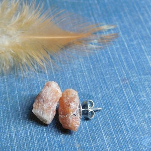 Autumn Sun. Rough Raw Sunstone Specimen earrings. Surgical Steel Post Studs. No.2 FestiveEtsyFinds image 5