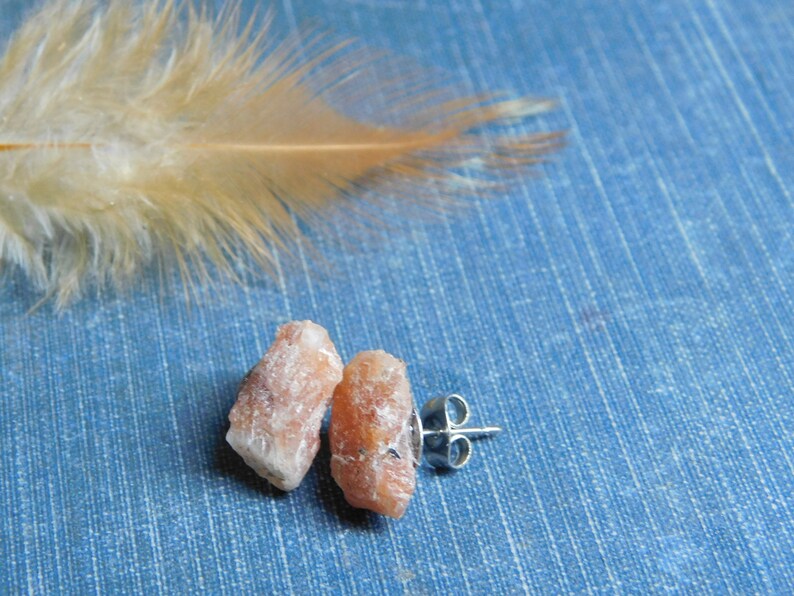 Autumn Sun. Rough Raw Sunstone Specimen earrings. Surgical Steel Post Studs. No.2 FestiveEtsyFinds image 5