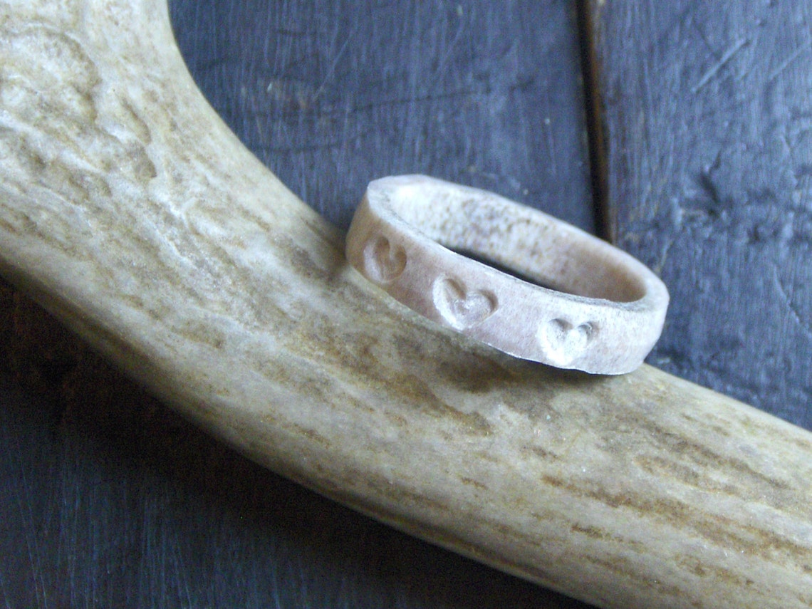 The Heartsmere Deer Antler Ring. Handmade Hand Carved Triple Etsy