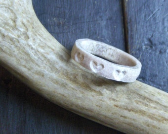 The Heartsmere Deer Antler Ring.  Handmade hand carved triple heart deer antler ring. Made to order in any size  By Chymiera