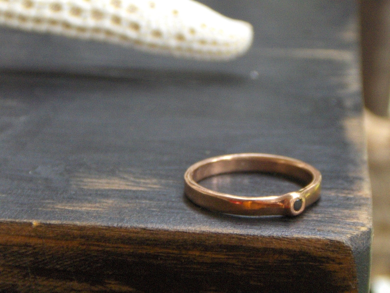 Rustic Minimalist Heathen Viking Handmade The Daughter of Odin Engagement Ring CZ 14k Russian Red Gold and Black Diamond Cubic Zirconia