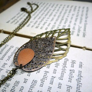 Autumn Foliage. Three Leaf Pendant Necklace. Rustic Boho. Mixed Metals Brass copper bronze. leaf skeleton FestiveEtsyFinds image 4