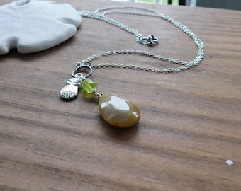 Ananas comosus (Pineapple) | Orange Agate Teardrop, Peridot nugget , & pineapple charm necklace  #FestiveEtsyFinds