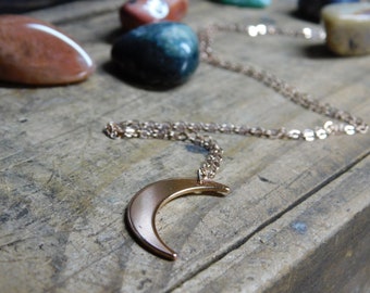 Rose Gold Crescent Moon Necklace. Rose gold plated crescent moon on Rose Gold Vermeil 20" chain  #FestiveEtsyFinds