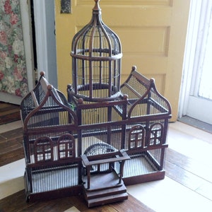Image showcasing Antique Elegant Victorian Gothic Era Style Wooden Birdcage. French ...