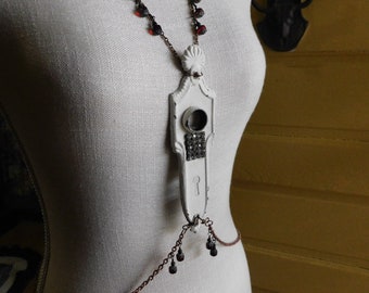 Mina's Ballroom Gothic Body Harness. Body Jewelry Antique Edwardian Escutcheon Rhinestone Mesh Blood Red Cathedral Glass Beads Skeleton Key