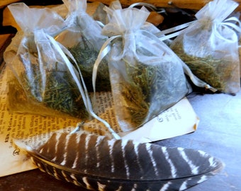 Cedar greens filled Organza Scented Bags. &quot;Midnight Oil&quot;  Black Licorice scent. Set of 5 bags. Light Gray organza sachets for gift giving