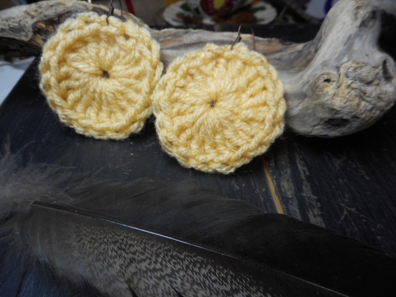 LEMON Slices. Handmade Crochet lemon yellow yarn sundial concho earrings. Handmade Gift for her. FestiveEtsyFinds image 4