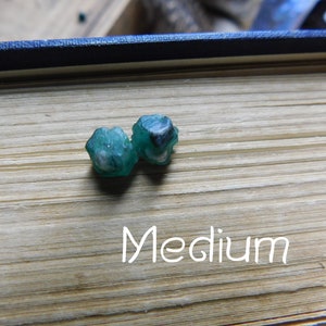 The Twilight Mead Emerald Earrings. Medium Genuine Emerald Raw Rough Specimens & titanium post earrings. Ear studs. green stones specimens