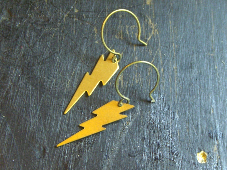 The Lightning Bolt Earrings. God of lightning. Brass Lightning Bolt earrings. FestiveEtsyFinds image 3