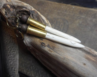 White Howlite Daggers earrings with brass bullet shell casings  #FestiveEtsyFinds