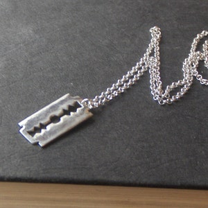 Runs with Razors Necklace .Sterling Silver Cast Razor Blade Necklace. Unisex sharps. Hand -forged by Chymiera  #FestiveEtsyFinds