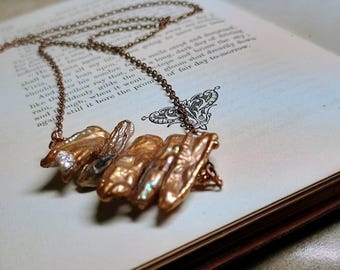 Sea Maiden | Copper Biwa Stick Pearls & oxidized Copper Rustic old world style necklace