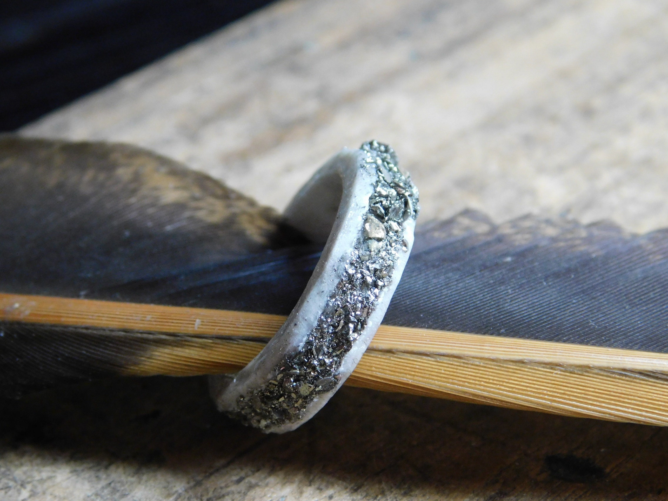 The Saturn Ring Genuine Deer Antler & Crushed Pyrite Naturalist Midi Ring. Wedding Band. Made to order . Rustic earthy  #FestiveEtsyFinds