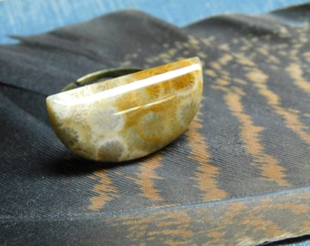 Marmalade. Orange & Gray Crescent Shaped Fossil Stone Cocktail Tea ring.  #FestiveEtsyFinds