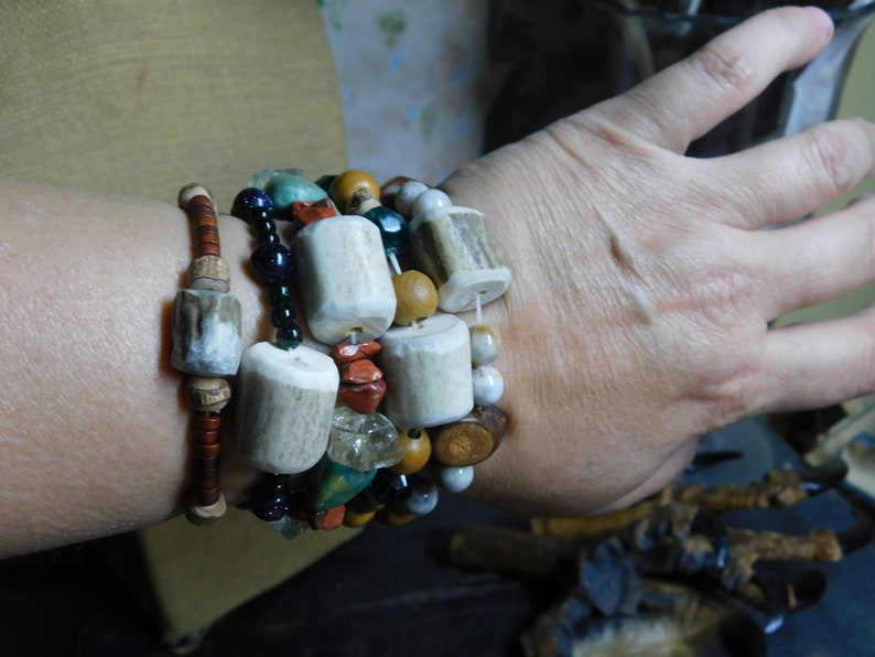 The Faun Rustic Bracelets. Genuine Deer Antler, Gemstones, Wood, & Lucite Choice of: Grasslands, Woodland, Highlands, Nocturnal, or Brush image 2