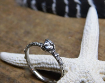 Squid Tentacles Rough & Genuine Raw Diamond Engagement Ring Handmade Sterling Silver Octopus Arms. Sea Creature, Ocean Lover, Beach Wedding