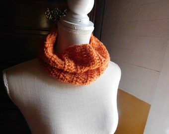Persimmon Pulp. Hand Crocheted Rustic Neck wap cowl. Infinity scarf, circle scarf, Light Pinkish Orange Bohochic fall & winter accessory.