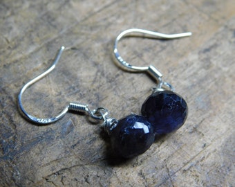 Elderberry Grove Iolite Earrings. December Birthstone Genuine Iolite (Viking Stone) Petite Onion Briolettes & Sterling Silver shiny or ox.