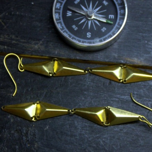 The wanderlust earrings . Geometric raw brass triangle dangle earrings  #FestiveEtsyFinds