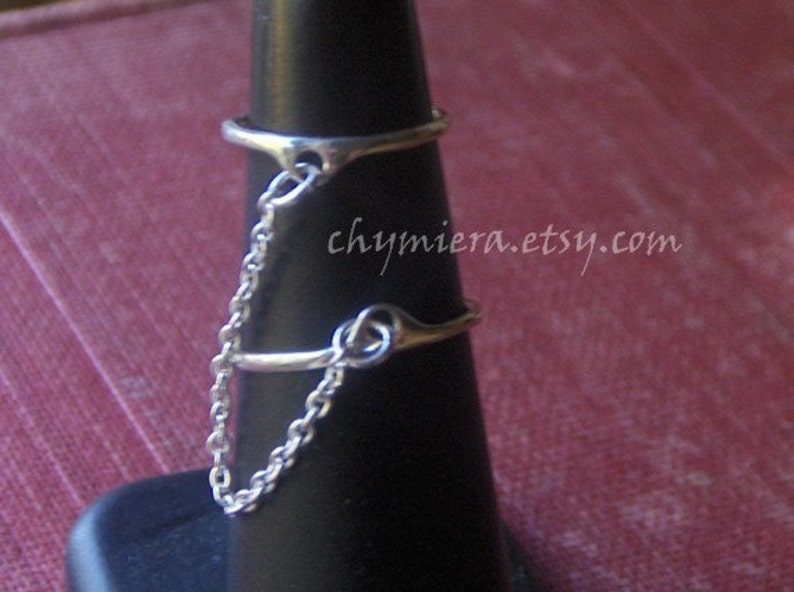 I Belong To You double chain rings. Skinny Bands Sterling Silver Slave Style Ring with Chains. Made To Order Handmade by Chymiera lost wax image 3