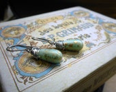 The Robins Egg Earrings. Light Blue Golden Speckled Teardrop Czech Glass Dangle Earrings