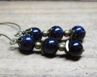 Night Sky :  Belt of Orion. Blue Goldstone & arched brass dangle earrings  #FestiveEtsyFinds