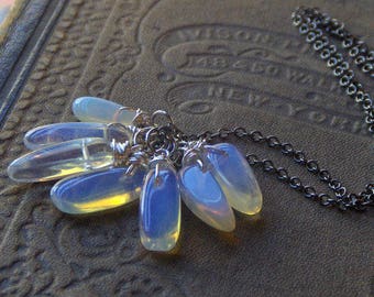 Storm (Mini) Lucky 7 Opalite Fringe necklace. Ominous glass moonstone-like daggers  #FestiveEtsyFinds