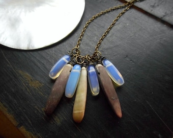 The Earth & Sea Fringe Necklace. Opalite and Sea Urchin Spine Natural BoHO Handmade Rustic necklace  #FestiveEtsyFinds