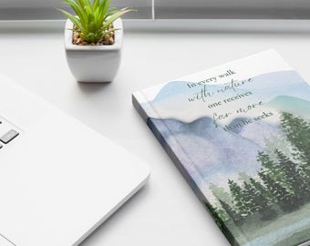 Aquarell Bergsee Hardcover Notizbuch - Natur Zitat Notizbuch - Öko Reisetagebuch