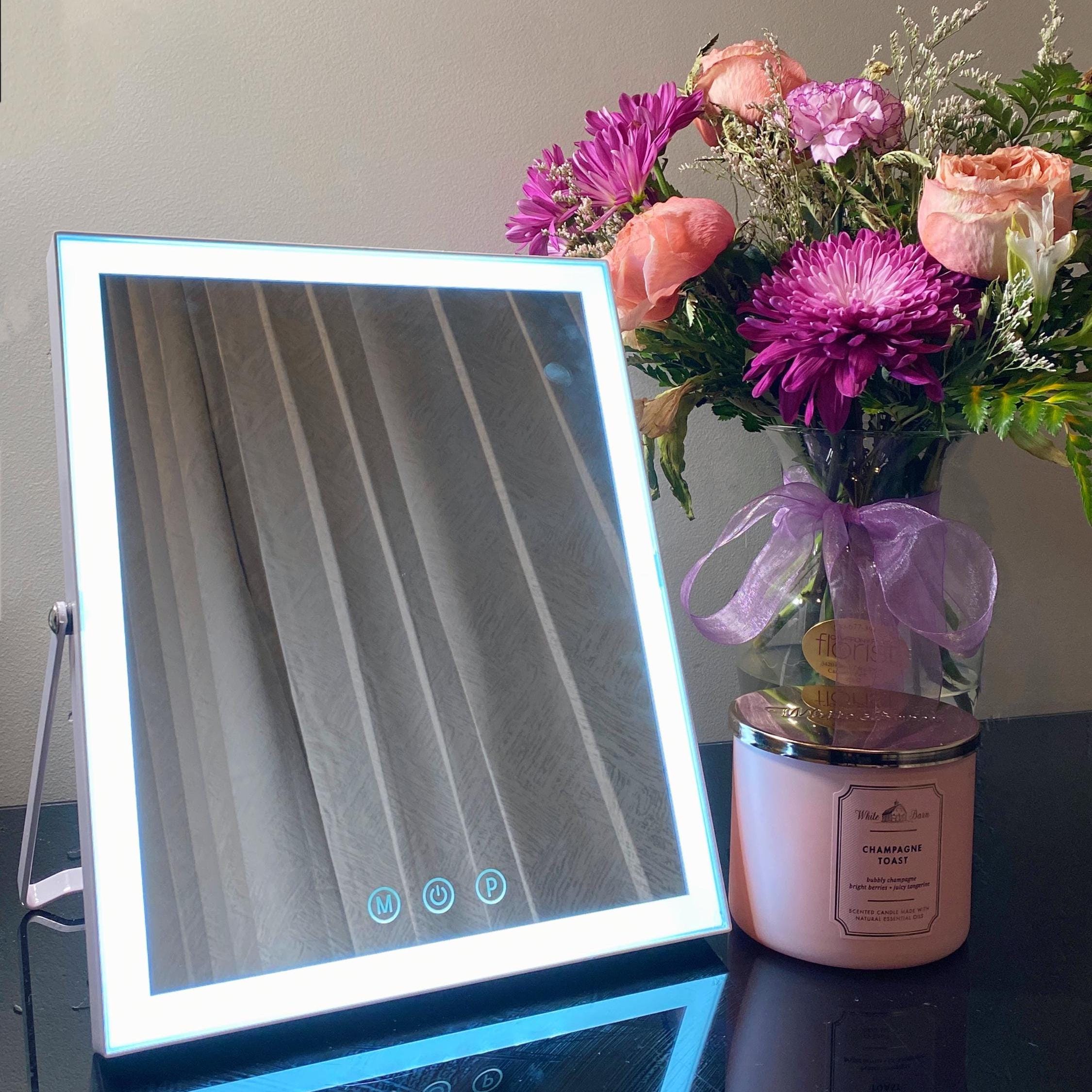 Vanity Mirror 10"x12" with 3 Color Lights, 360 Rotation, Smart Touch, Dual Power USB and Battery – Portable for Home & Travel -Desktop, gift