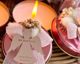 Personalized Baptism Candle Favor: Rose Gold, Vanilla Scented