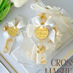 Faveur personnalisée d'aimants de baptême croix en or : aimant de remerciement de baptême, cadeau de communion, souvenir religieux