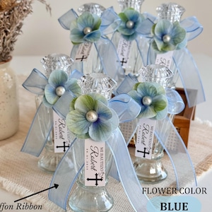 Blue Flower Holy Water Bottle, Empty Blessed Holy Water Glass Bottle For Christening, Religious Gift, First Communion Favors, Baptism Gifts