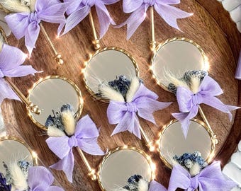 Personalized Gold Hand Mirror Favors, Lavender Baby Shower Keepsake, Engraved Pocket Mirror Gift