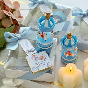 Carousel Baby Shower Favor: Personalized Christening Gift Box with Candle & Chocolate