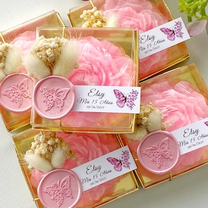 Sweet 16 Quinceañera Floral Candle Favors, Personalized Scented Peony Candle in Gift Box, Mis Quince Años,  Custom Birthday Flower Candle