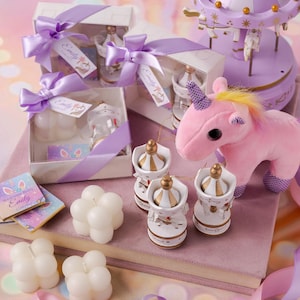 Carousel Baby Shower Favor: Personalized Chocolate & Bubble Candle Gift Box